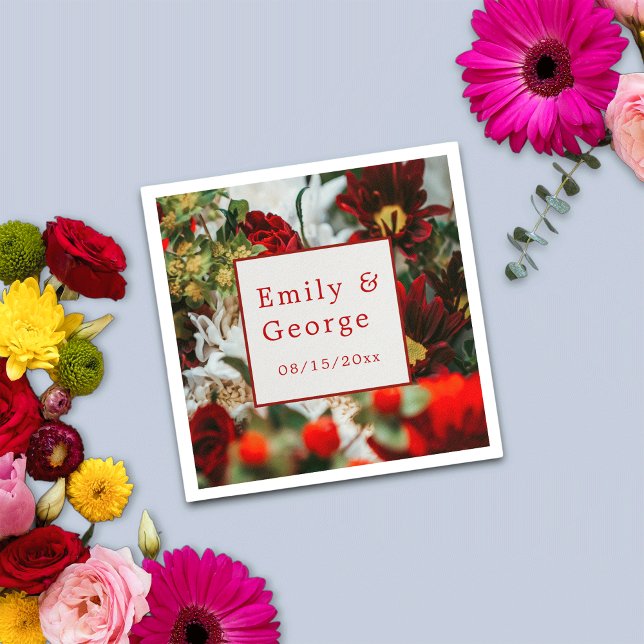 Elegant red roses blossoms flowers floral Wedding Napkins (Creator Uploaded)