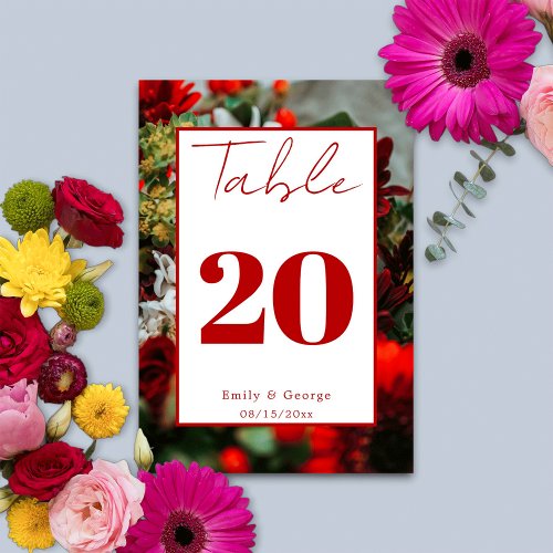 Elegant red roses blossoms flowers floral Wedding Table Number