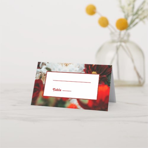 Elegant Red Roses Blossoms Wedding Place Card