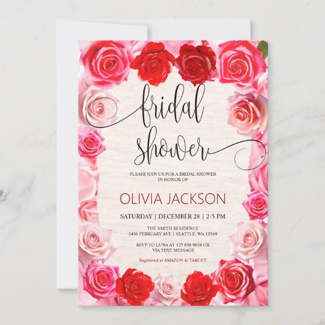 Elegant Red Roses Bridal Shower Invitation (Front)