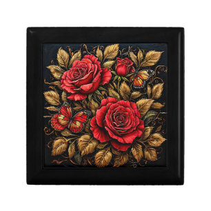 🌸Elegant Red Roses Butterflies Keepsake Storage🌸 Gift Box