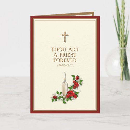 Elegant Red Roses Candle Priest Ordination  Card