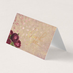 Elegant Red Roses Falling Leaves Floral Thank You Business Card