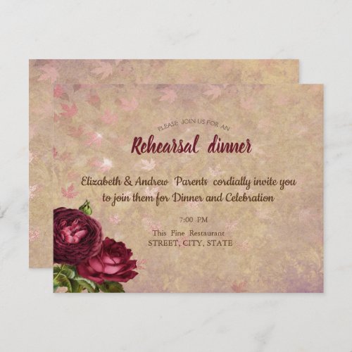 Elegant Red Roses Falling Leaves  Invitation