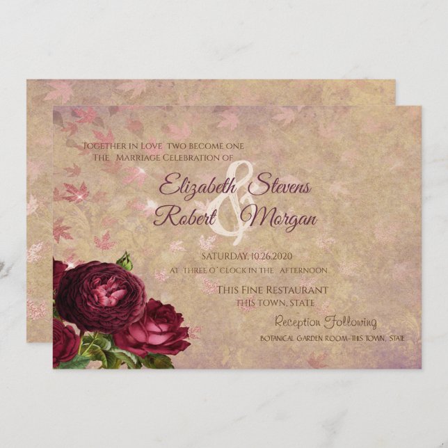 Elegant Red Roses Falling Leaves  Invitation (Front/Back)