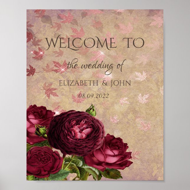 Elegant Red Roses Falling Leaves  Poster (Front)