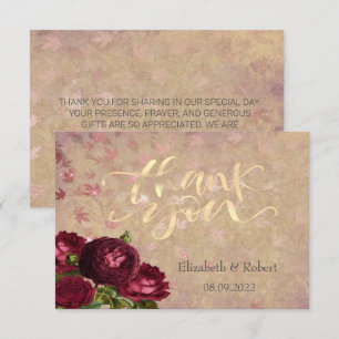 Elegant Red Roses Falling Leaves Thank You Card