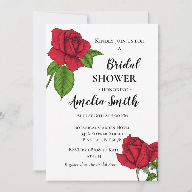 Elegant Red roses Floral Bridal Shower Invitation (Front)