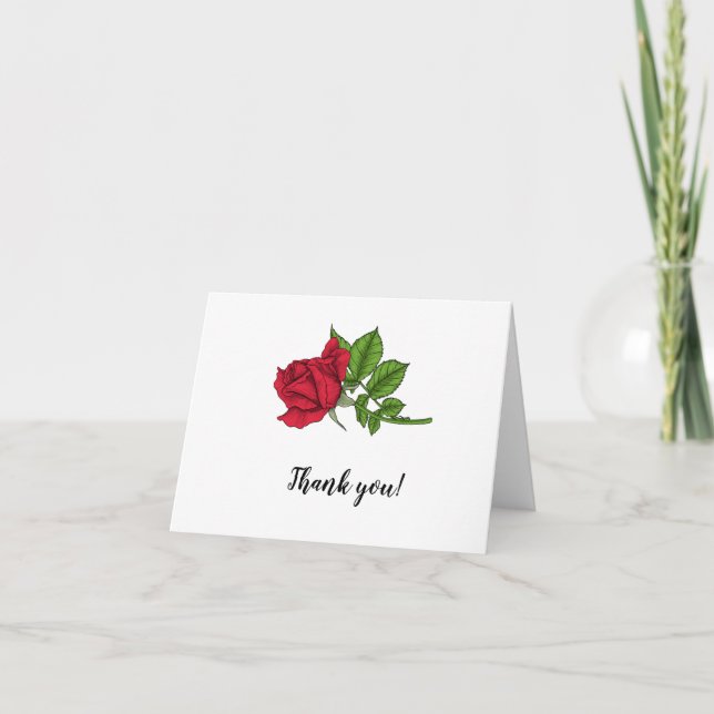 Elegant Red roses Floral Bridal Thank you card (Front)