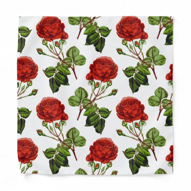 Elegant Red Roses Floral Flowers Pattern | Bandana (Front)