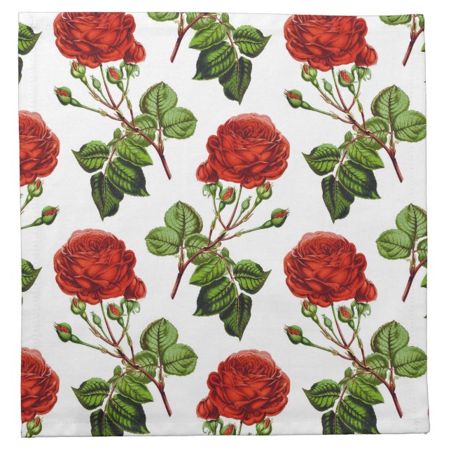 Elegant Red Roses Floral Flowers Pattern | Cloth Napkin (Front)