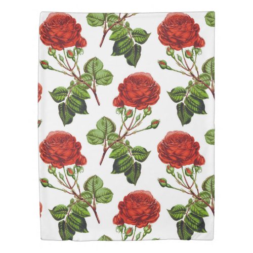 Elegant Red Roses Floral Flowers Pattern  Duvet Cover