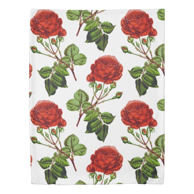 Elegant Red Roses Floral Flowers Pattern | Duvet Cover (Front)