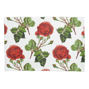 Elegant Red Roses Floral Flowers Pattern Pillow Case