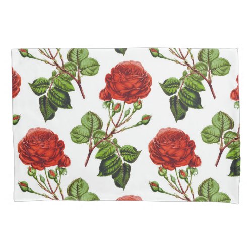 Elegant Red Roses Floral Flowers Pattern  Pillow Case