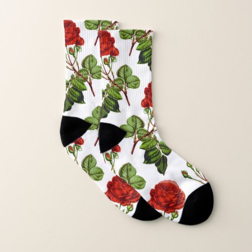 Elegant Red Roses Floral Flowers Pattern  Socks