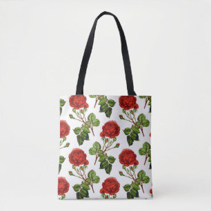 Elegant Red Roses Floral Flowers Pattern Tote Bag
