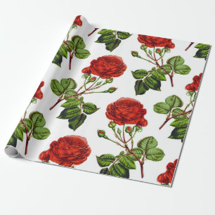Elegant Red Roses Floral Flowers Pattern Wrapping Paper