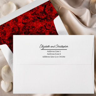 Elegant Red Roses Floral Lined Custom Wedding Envelope
