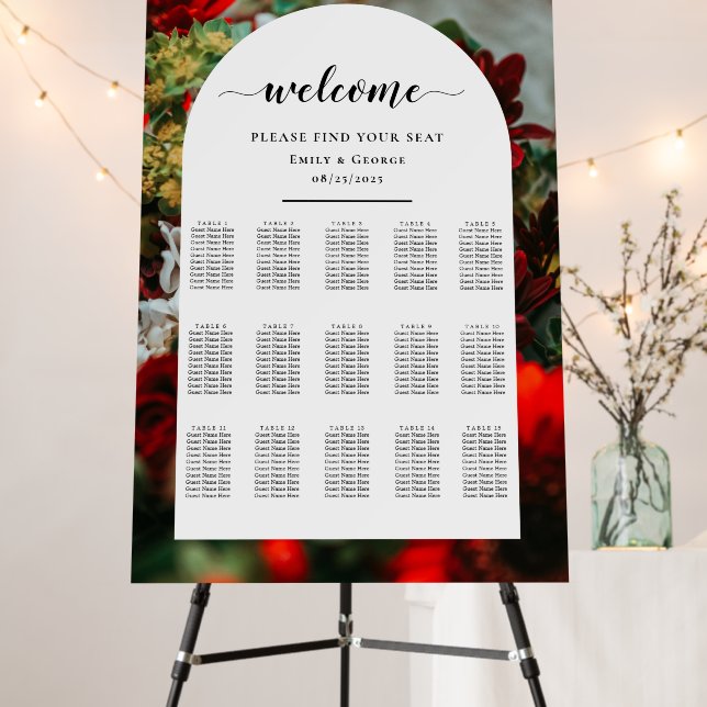 Elegant red roses floral Wedding Seating Chart Foam Board (In Situ (Stand))
