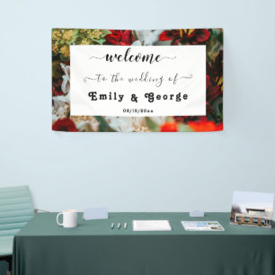 Elegant red roses floral Wedding Welcome Banner