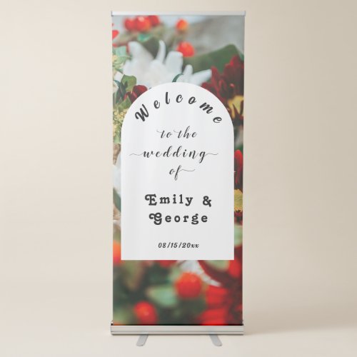Elegant red roses floral Wedding Welcome Retractable Banner