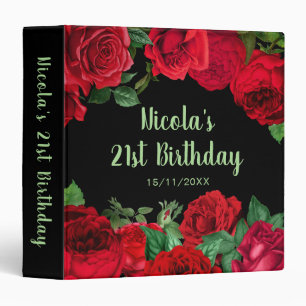 Elegant Red Roses Flowers Birthday Party 3 Ring Binder