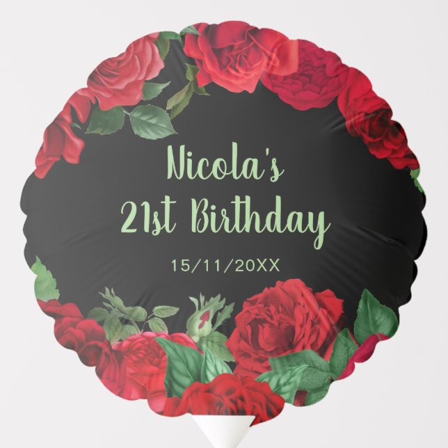 Elegant Red Roses Flowers Birthday Party Balloon (Front)