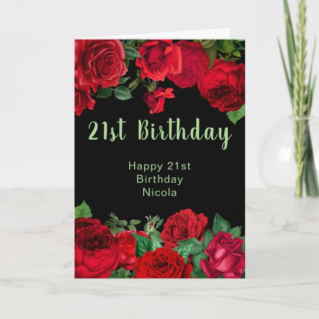 Elegant Red Roses Flowers Birthday Party  Card (Front)