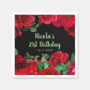 Elegant Red Roses Flowers Birthday Party Napkins