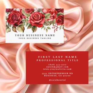 Elegant Red Roses Flowers Floral Business Card