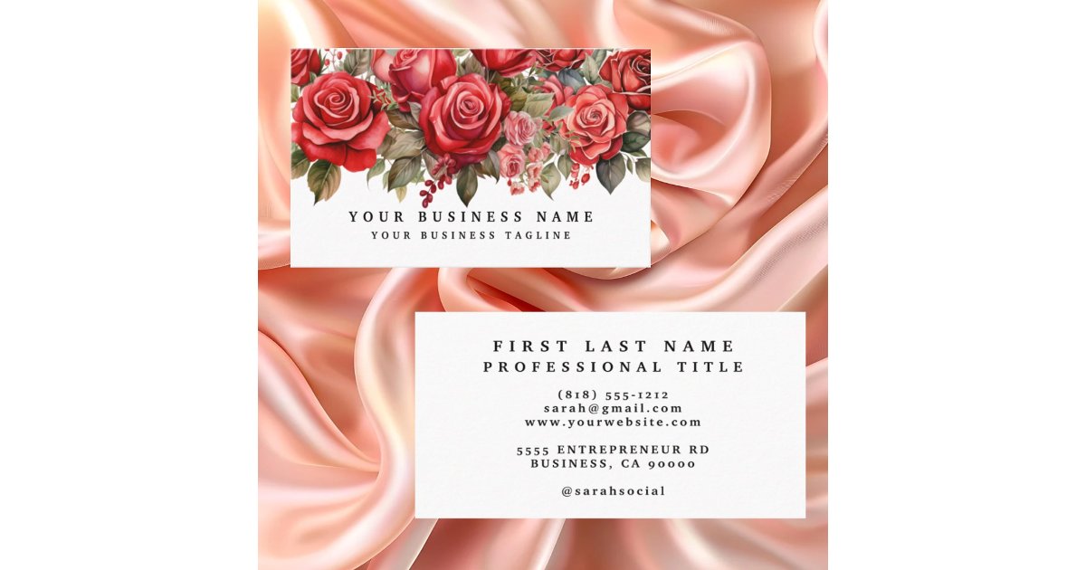 Elegant Red Roses Flowers Floral Business Card | Zazzle
