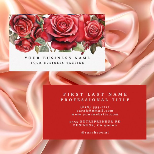 Elegant Red Roses Flowers Floral  Business Card (Creator Uploaded)