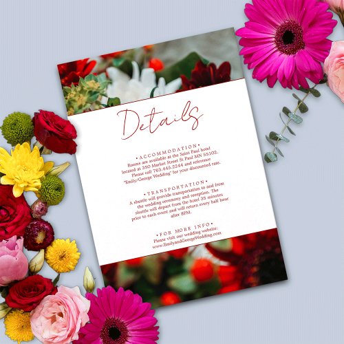 Elegant red roses flowers floral Wedding Details Enclosure Card