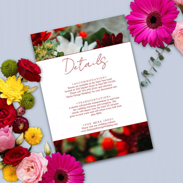 Elegant red roses flowers floral Wedding Details Enclosure Card (Creator Uploaded)
