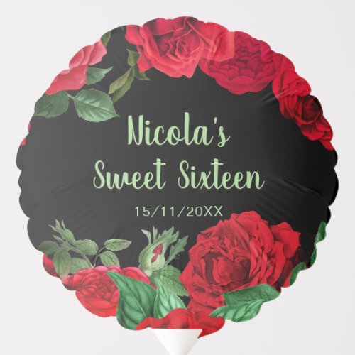 Elegant Red Roses Flowers Sweet Sixteen Balloon