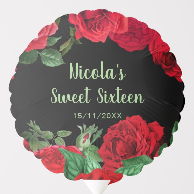 Elegant Red Roses Flowers Sweet Sixteen Balloon (Front)