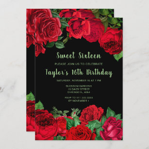 Elegant Red Roses Flowers Sweet Sixteen Invitation