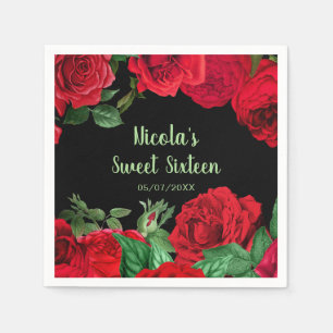 Elegant Red Roses Flowers Sweet Sixteen Napkins