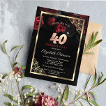 Elegant Red Roses Frame Black 40th Birthday  Invitation<br><div class="desc">A modern,  chic and glamorous invitation with elegant red roses on black background.</div>