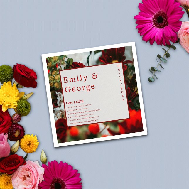 Elegant Red Roses Fun Facts Summer Floral Wedding Napkins (Creator Uploaded)