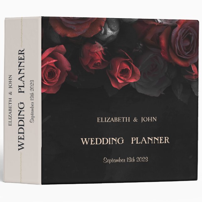 Elegant Red Roses Gothic 3 Ring Binder (Front/Spine)
