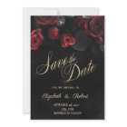 Elegant Red Roses Gothic Black Save The Date