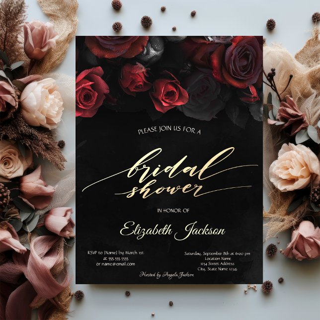 Elegant Red Roses Gothic Bridal Shower  Invitation (Creator Uploaded)