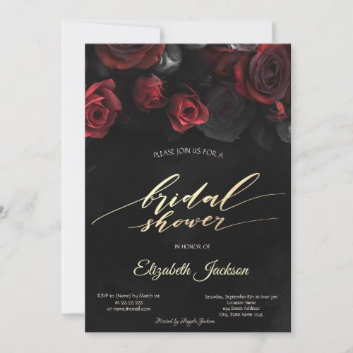 Elegant Red Roses Gothic Bridal Shower  Invitation