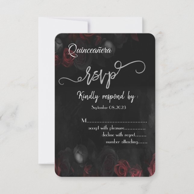 Elegant Red Roses Gothic Quinceañera RSVP Invitation (Front)