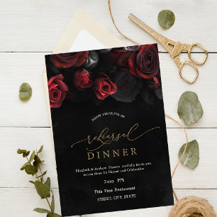 Elegant Red Roses Gothic Rehearsal Dinner   Invitation