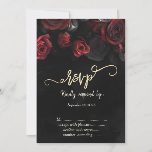 Elegant Red Roses Gothic  RSVP   Invitation