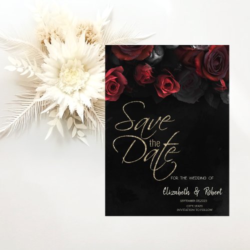 Elegant Red Roses Gothic Save The Date Card