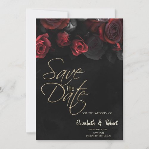 Elegant Red Roses Gothic Save The Date Card